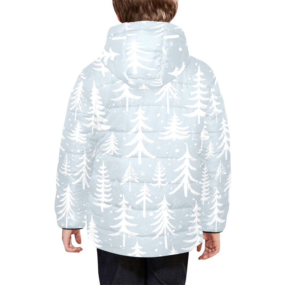 Christmas tree winter forest pattern Kids' Boys' Girls' Padded Hooded Jacket