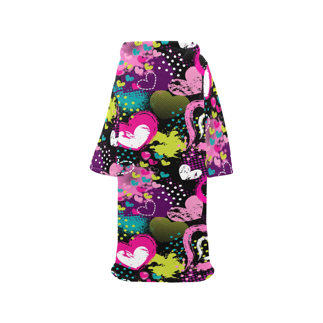 heart dot wave star creative design pattern Blanket Robe with Sleeves