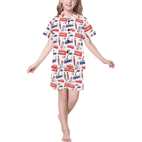 British Pattern Print Design 03 Kids' Boys' Girls' V-Neck Short Pajama Set