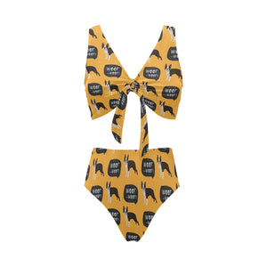Boston terrier design pattern Chest Bowknot High Waisted Bikini Swimsuit