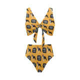 Boston terrier design pattern Chest Bowknot High Waisted Bikini Swimsuit