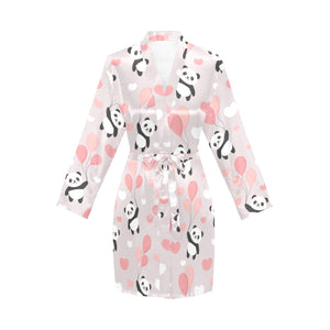 Cute panda ballon heart pattern Women's Long Sleeve Belted Night Robe