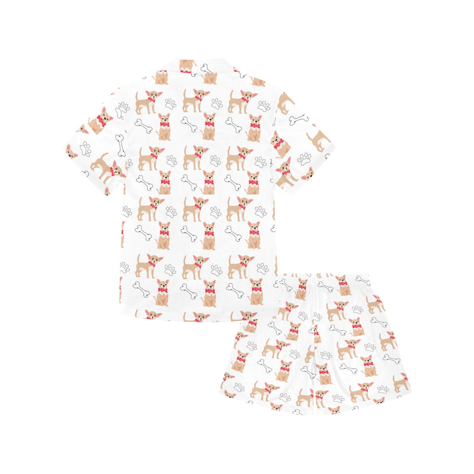 Chihuahua bone paw pattern Kids' Boys' Girls' V-Neck Short Pajama Set