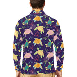 Colorful sea turtle pattern Men's Long Sleeve Polo Shirt
