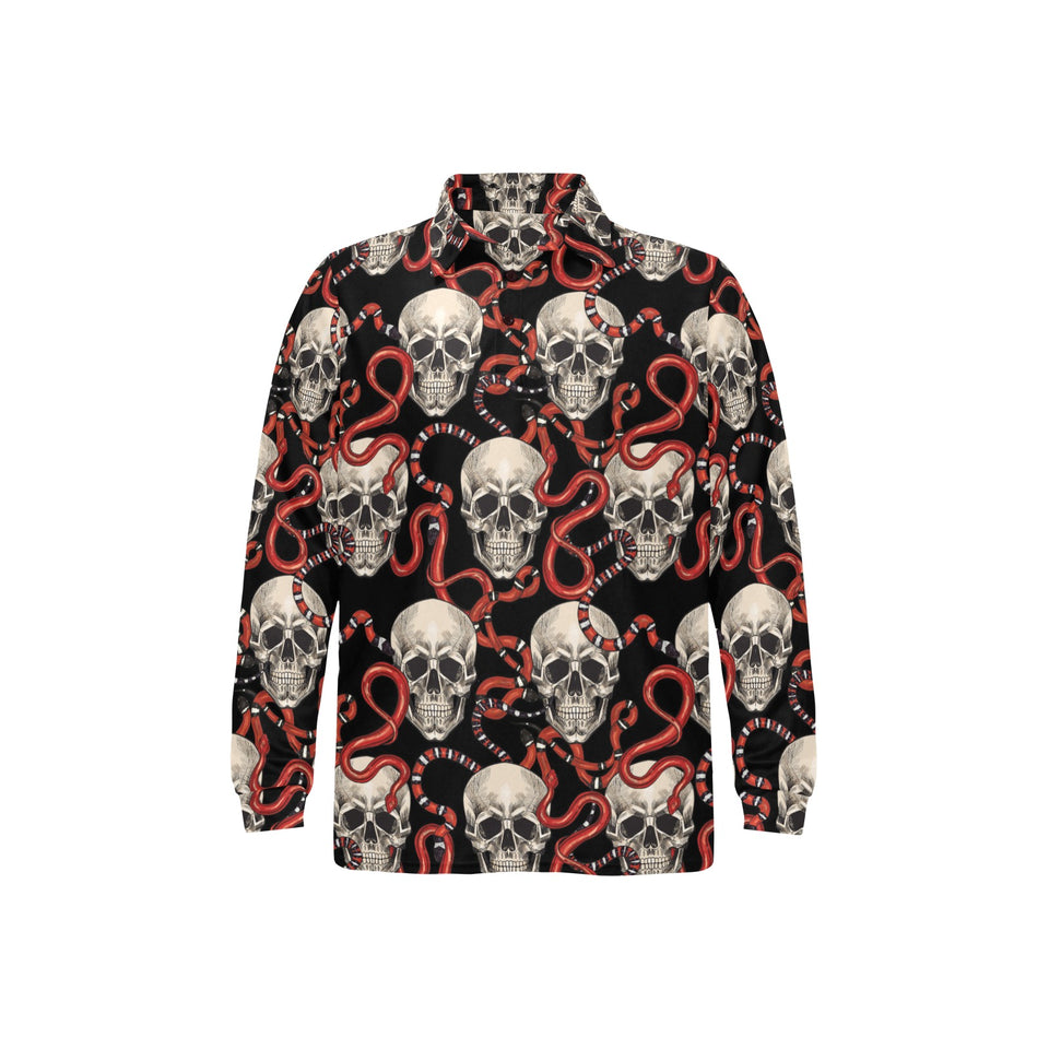 Red snake skull pattern Men's Long Sleeve Polo Shirt