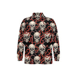 Red snake skull pattern Men's Long Sleeve Polo Shirt