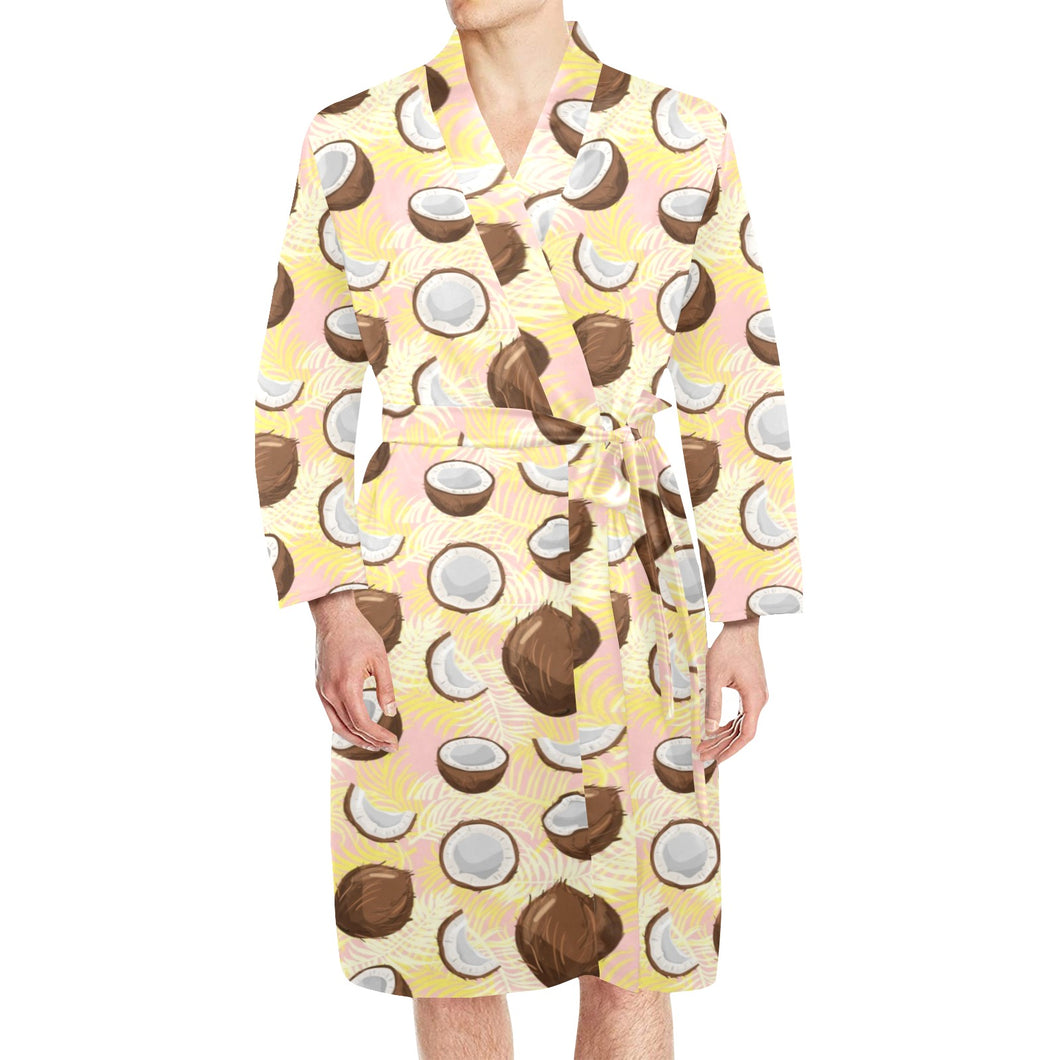 Coconut Pattern Print Design 05 Men's Long Sleeve Belted Night Robe