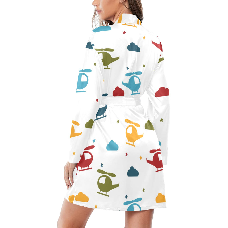 Colorful helicopter pattern Women's Long Sleeve Belted Night Robe