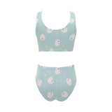 White cute hamsters heart pattern Chest Bowknot High Waisted Bikini Swimsuit