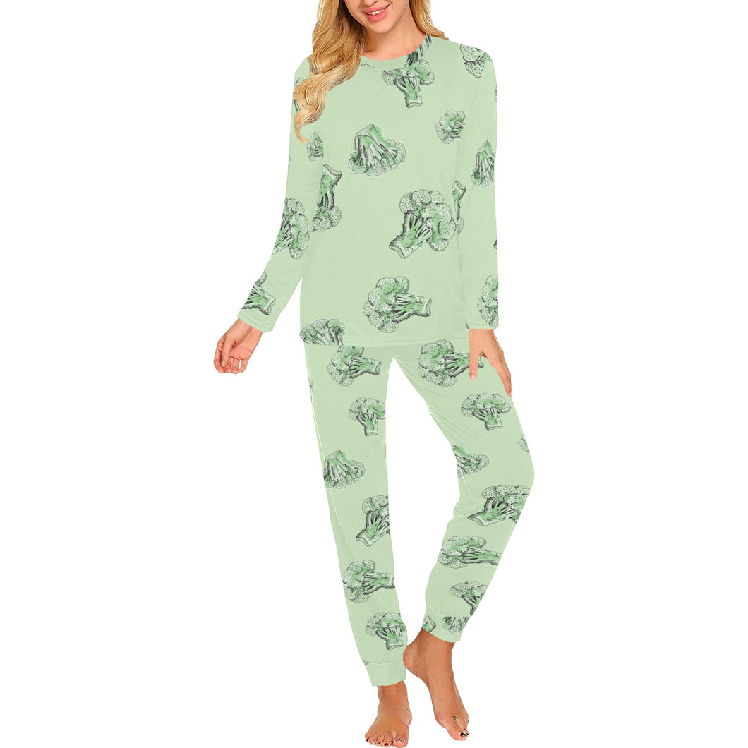 broccoli sketch pattern Women's All Over Print Pajama Set