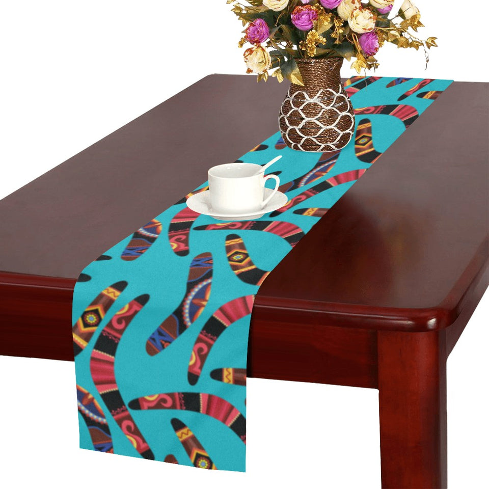 Boomerang Australian aboriginal ornament blue back Table Runner