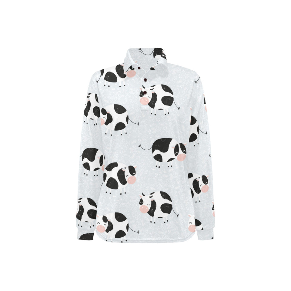 Cute cows pattern Women's Long Sleeve Polo Shirt