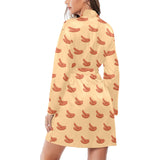 Sausage Pattern Print Design 03 Women's Long Sleeve Belted Night Robe