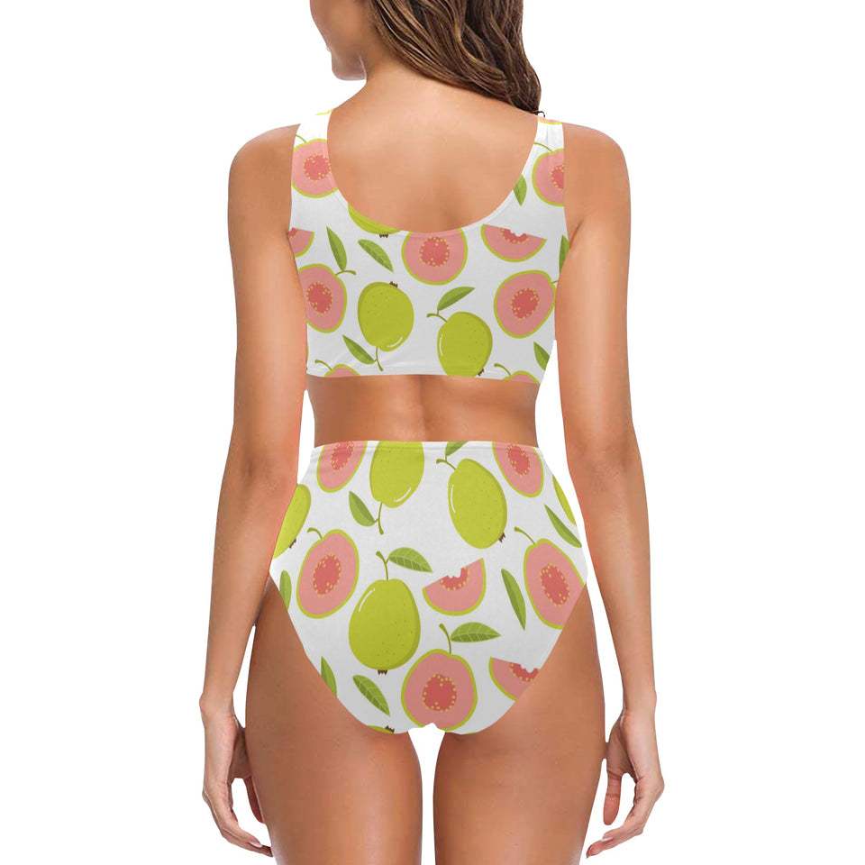 Guava pattern Chest Bowknot High Waisted Bikini Swimsuit