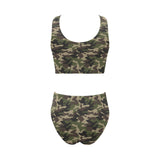 Dark Green camouflage pattern Chest Bowknot High Waisted Bikini Swimsuit