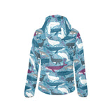 Whale design pattern Women's Padded Hooded Jacket
