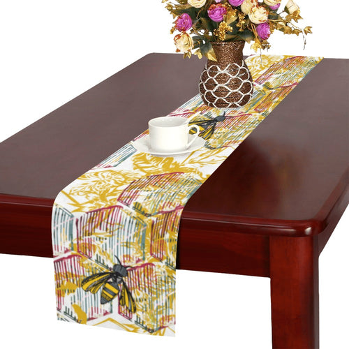 Cool Bee honeycomb leaves pattern Table Runner