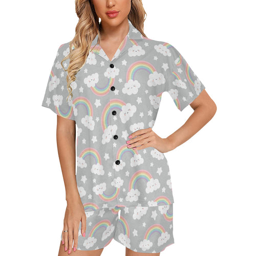 Cute rainbow clound star pattern Women's V-Neck Short Pajama Set