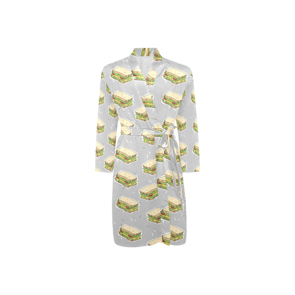 Sandwich Pattern Print Design 05 Men's Long Sleeve Belted Night Robe