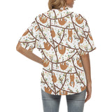 Sloths hanging on the tree pattern Women's All Over Print Hawaiian Shirt