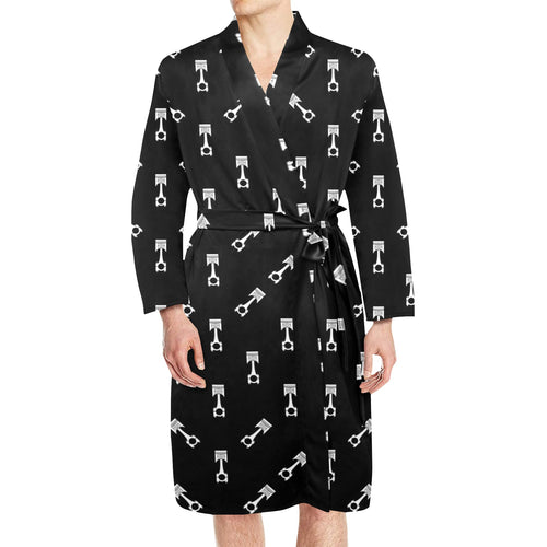 Engine Piston Black Theme Pattern Print Design 03 Men's Long Sleeve Belted Night Robe