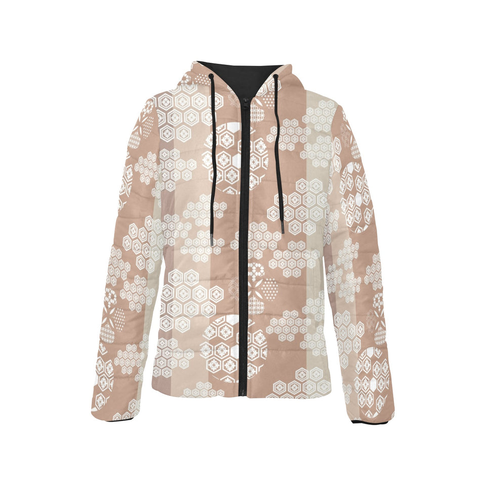 Beautiful hexagon japanese pattern Women's Padded Hooded Jacket