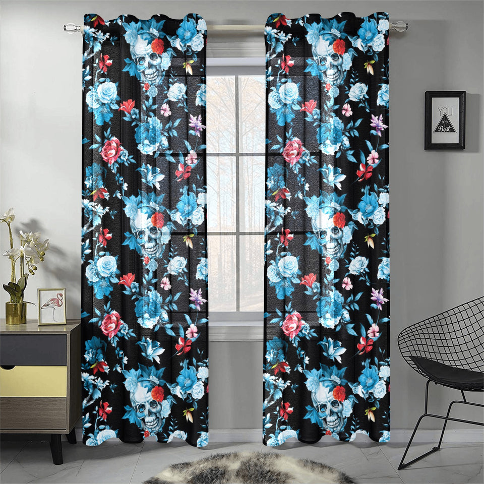 Skull flower roses leave pattern Gauze Curtain