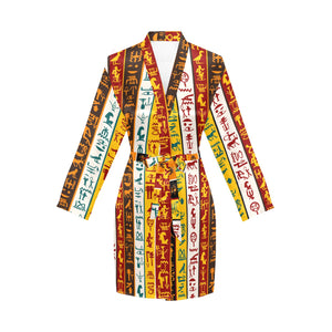 Egypt Hieroglyphics Pattern Print Design 01 Women's Long Sleeve Belted Night Robe