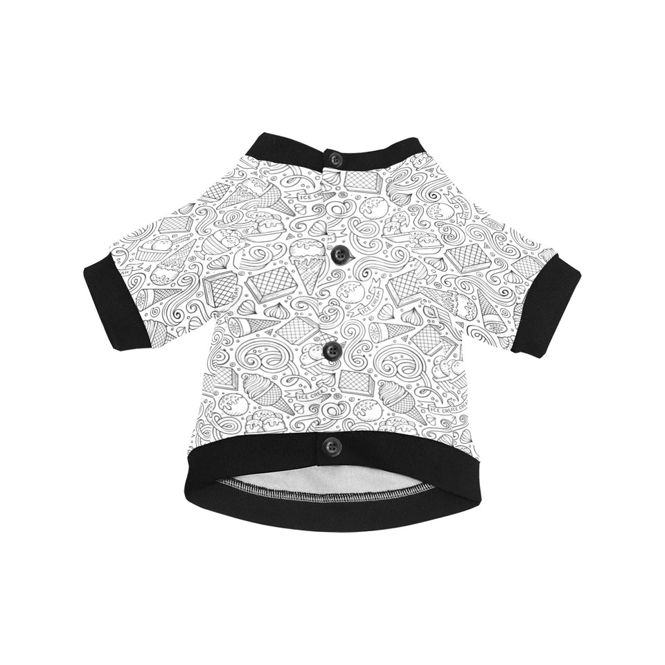 Cartoon hand drawn ice cream black white All Over Print Pet Dog Round Neck Fuzzy Shirt