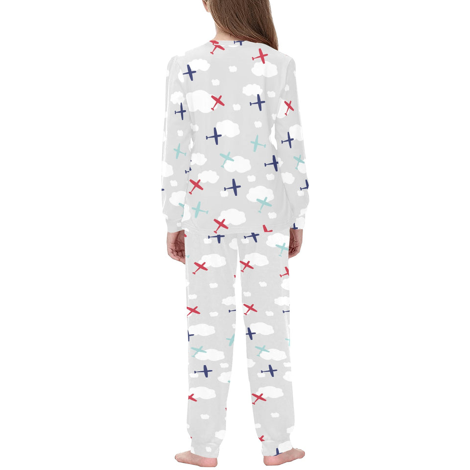 Airplane cloud grey background Kids' Boys' Girls' All Over Print Pajama Set