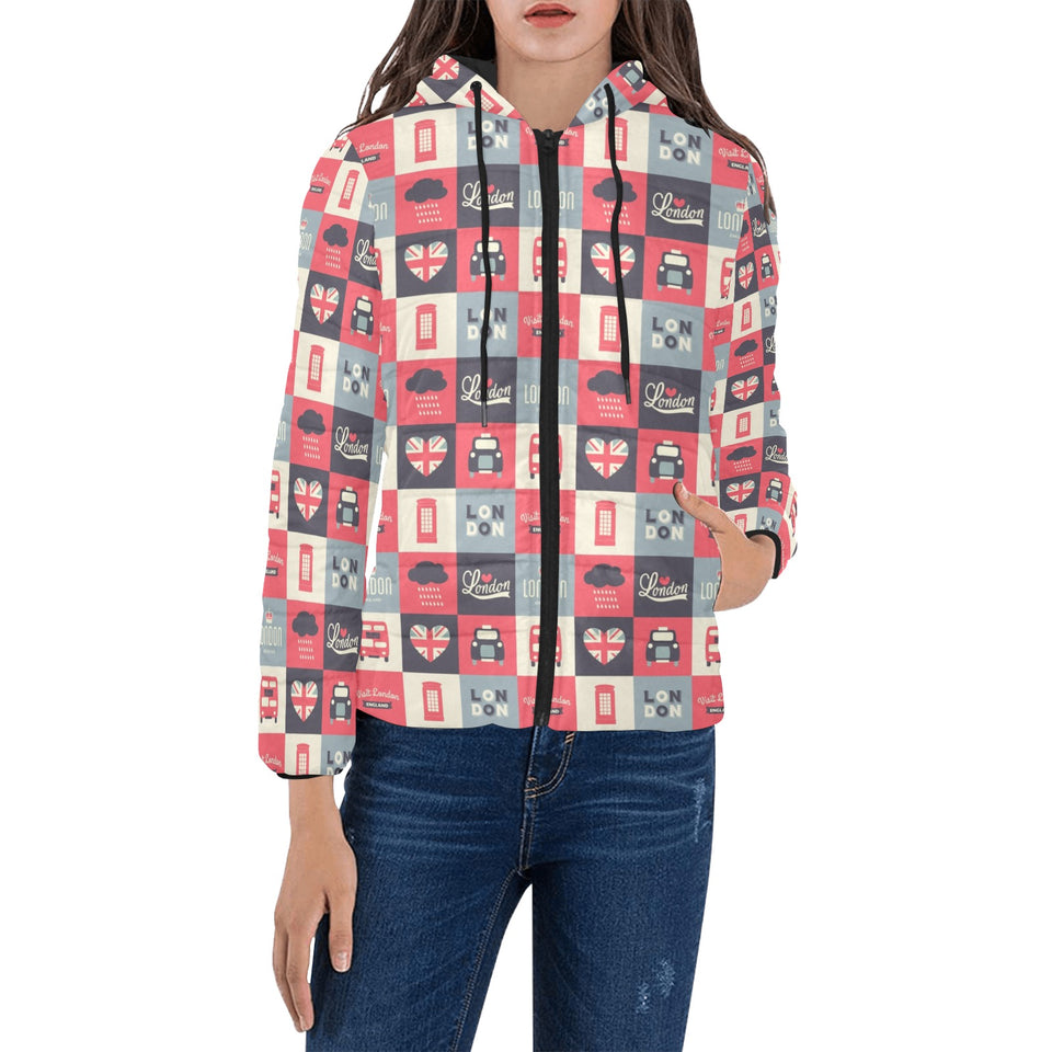 British Pattern Print Design 05 Women's Padded Hooded Jacket