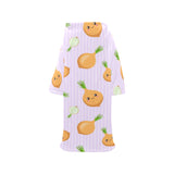 cute onions smiling faces purple background Blanket Robe with Sleeves