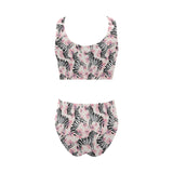 Zebra pink flower background Chest Bowknot High Waisted Bikini Swimsuit