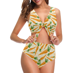 Carrot Pattern Print Design 01 Chest Bowknot High Waisted Bikini Swimsuit