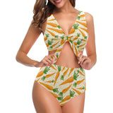 Carrot Pattern Print Design 01 Chest Bowknot High Waisted Bikini Swimsuit