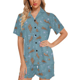 Sea otters pattern Women's V-Neck Short Pajama Set