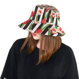 red and white tulips pattern Unisex Bucket Hat