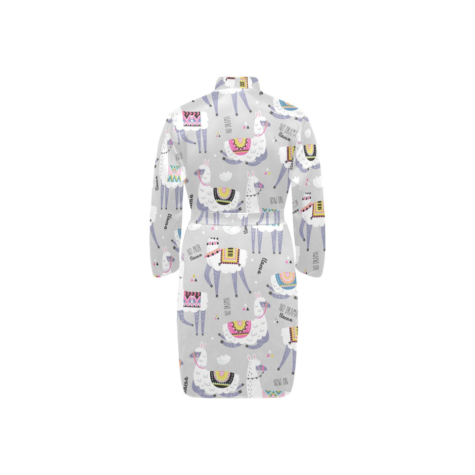 Cute Llama Alpaca pattern Men's Long Sleeve Belted Night Robe