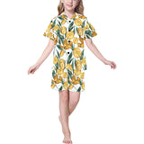 yellow tulips pattern Kids' Boys' Girls' V-Neck Short Pajama Set