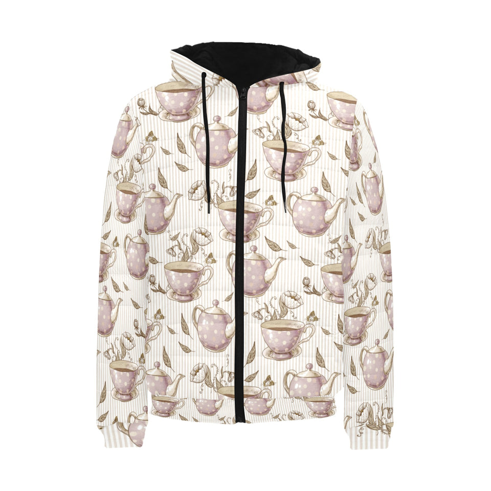 Tea pots Pattern Print Design 03 Men's Padded Hooded Jacket