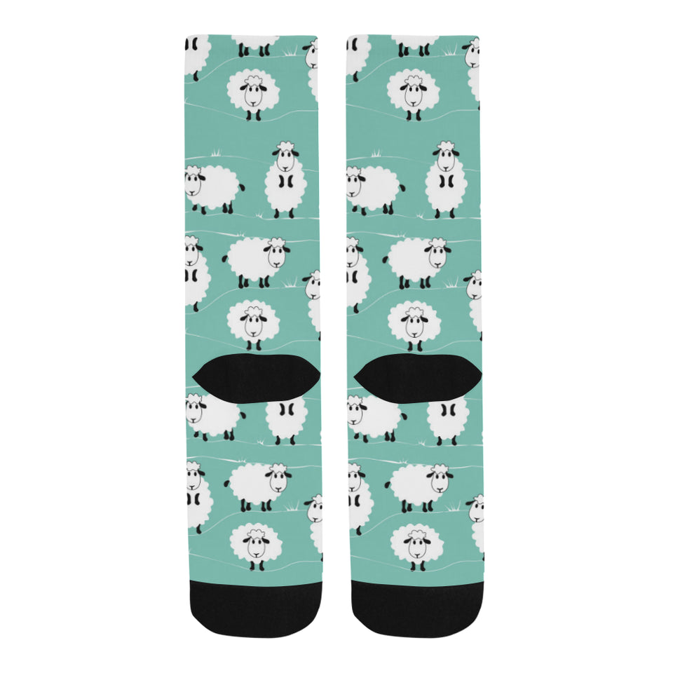 Cute sheep green background Crew Socks