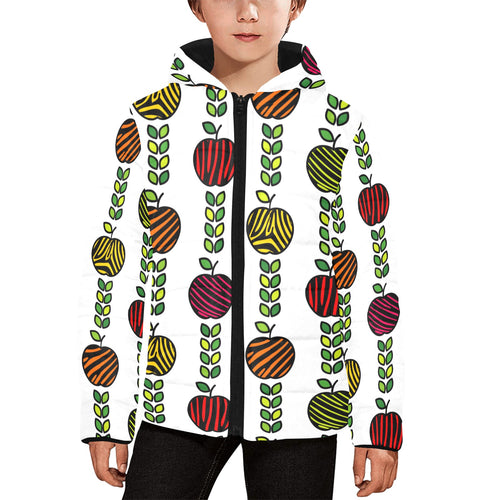 colorful apples leave zebra stripe Kids' Boys' Girls' Padded Hooded Jacket