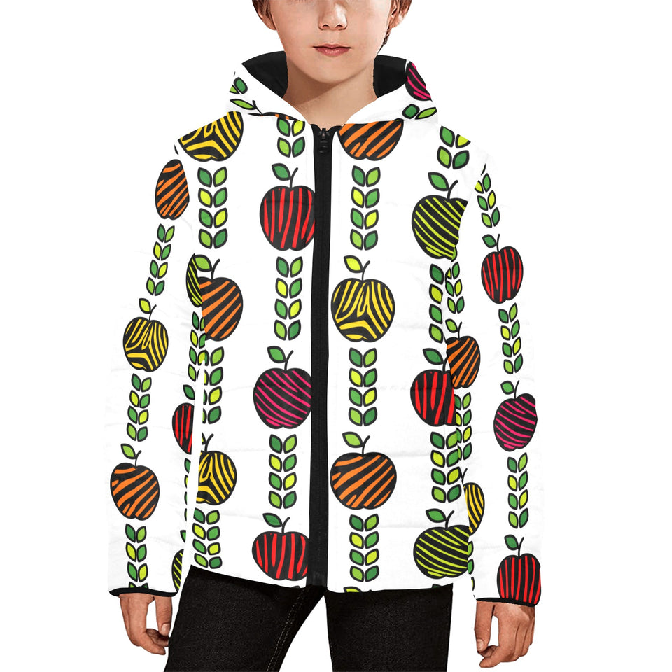 colorful apples leave zebra stripe Kids' Boys' Girls' Padded Hooded Jacket