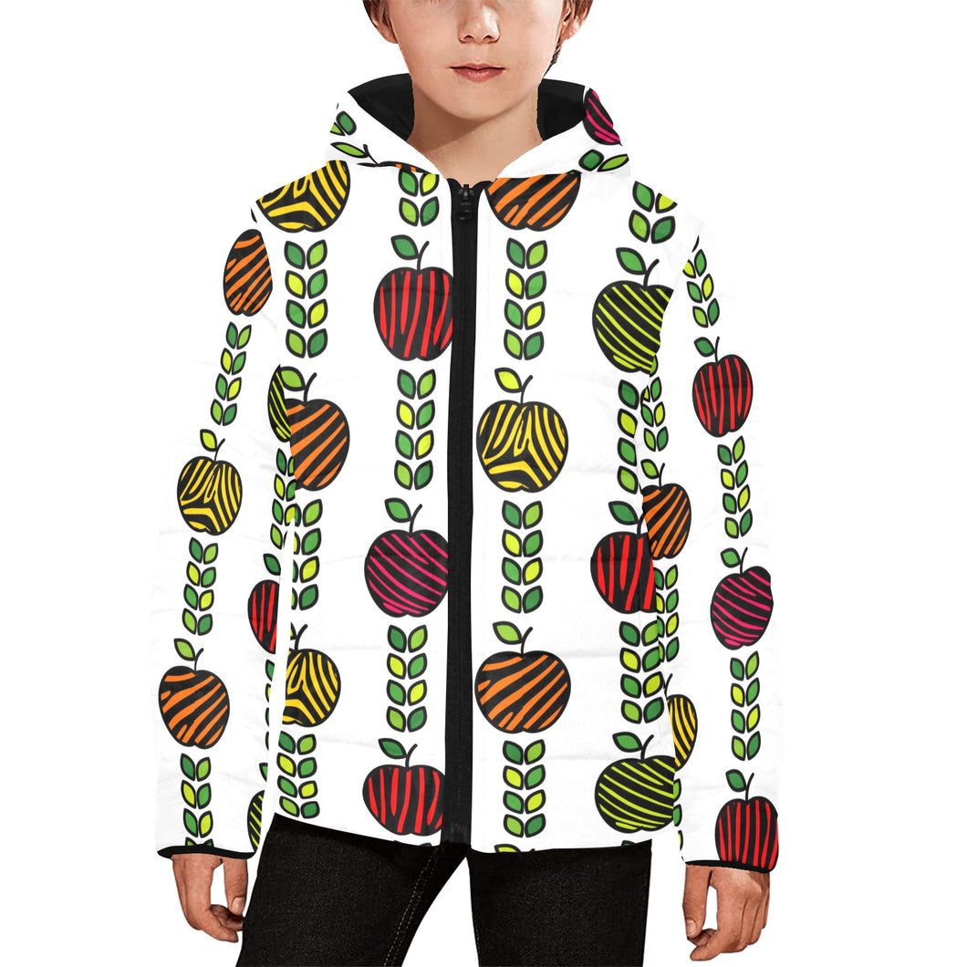 colorful apples leave zebra stripe Kids' Boys' Girls' Padded Hooded Jacket