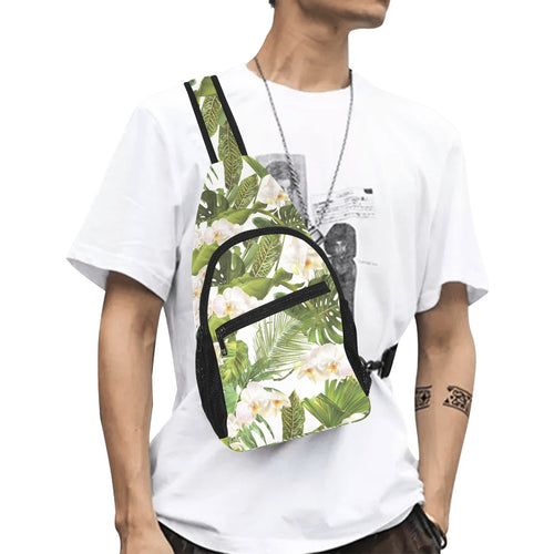 White orchid flower tropical leaves pattern All Over Print Chest Bag