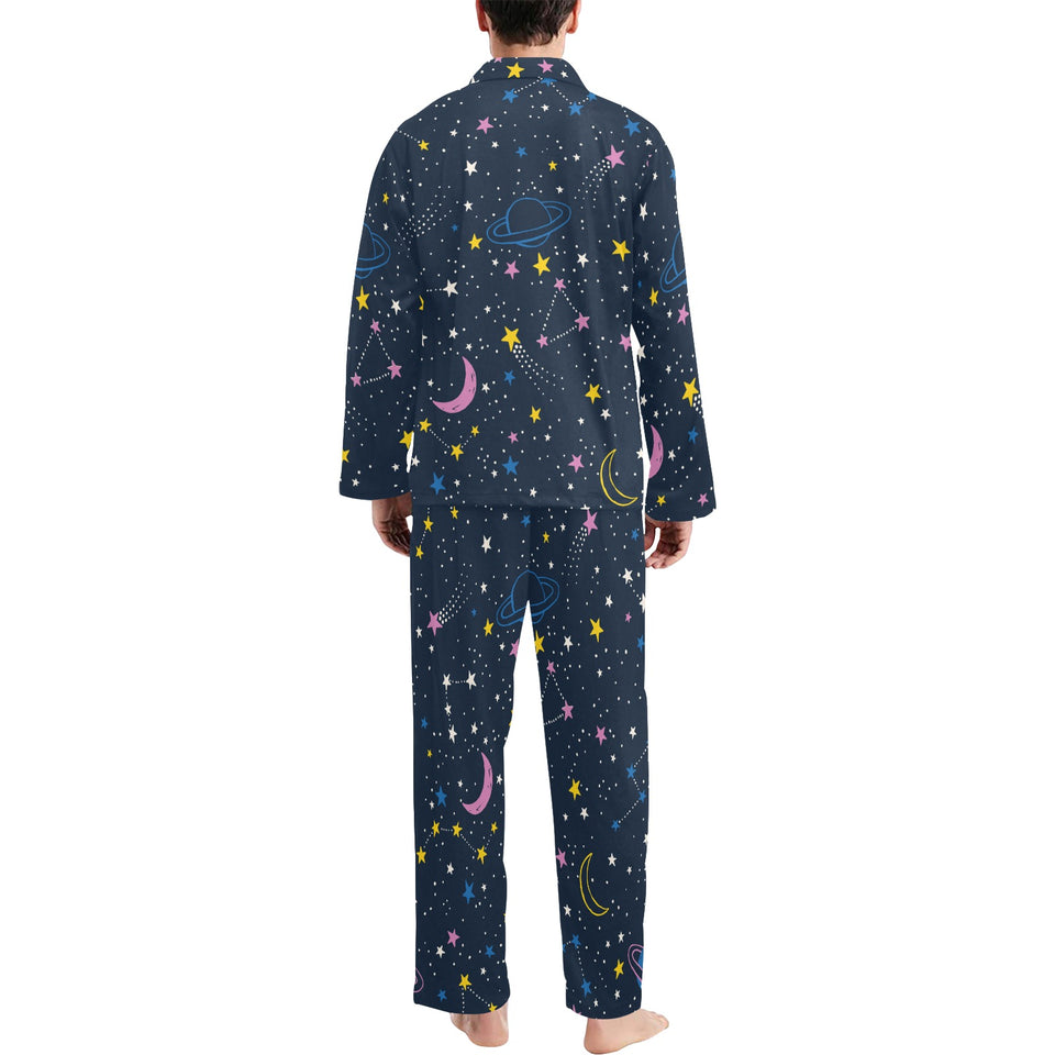 space pattern with planets, comets, constellations Men's Long Pajama Set