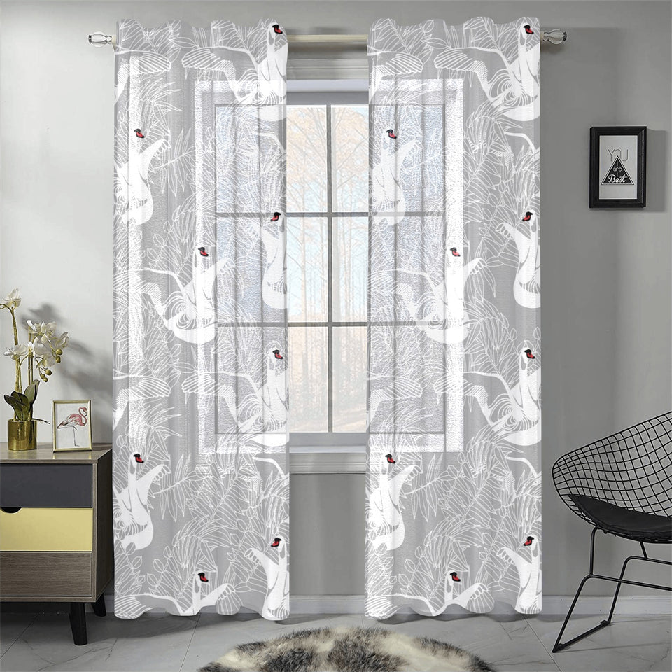 white swan gray background Gauze Curtain