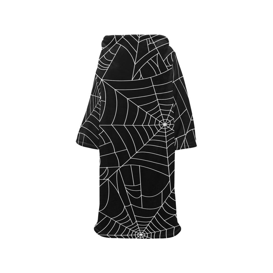 Spider web pattern Black background white cobweb Blanket Robe with Sleeves