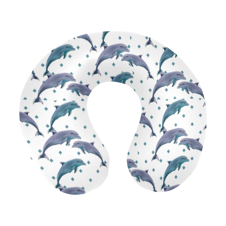 Dolphins pattern dotted background U-Shaped Travel Neck Pillow