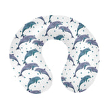 Dolphins pattern dotted background U-Shaped Travel Neck Pillow